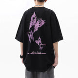 Pink Butterfly Print  Oversize T-Shirt  (Black)