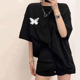 Vintage Butterfly  Oversize Short  Sleeve T-Shirt  (Black)